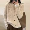 European-Style Heavy Cable-Knit Wool Cardigan for Women - Thick Coarse Wool Sweater Coat for Autumn and Winter 2026