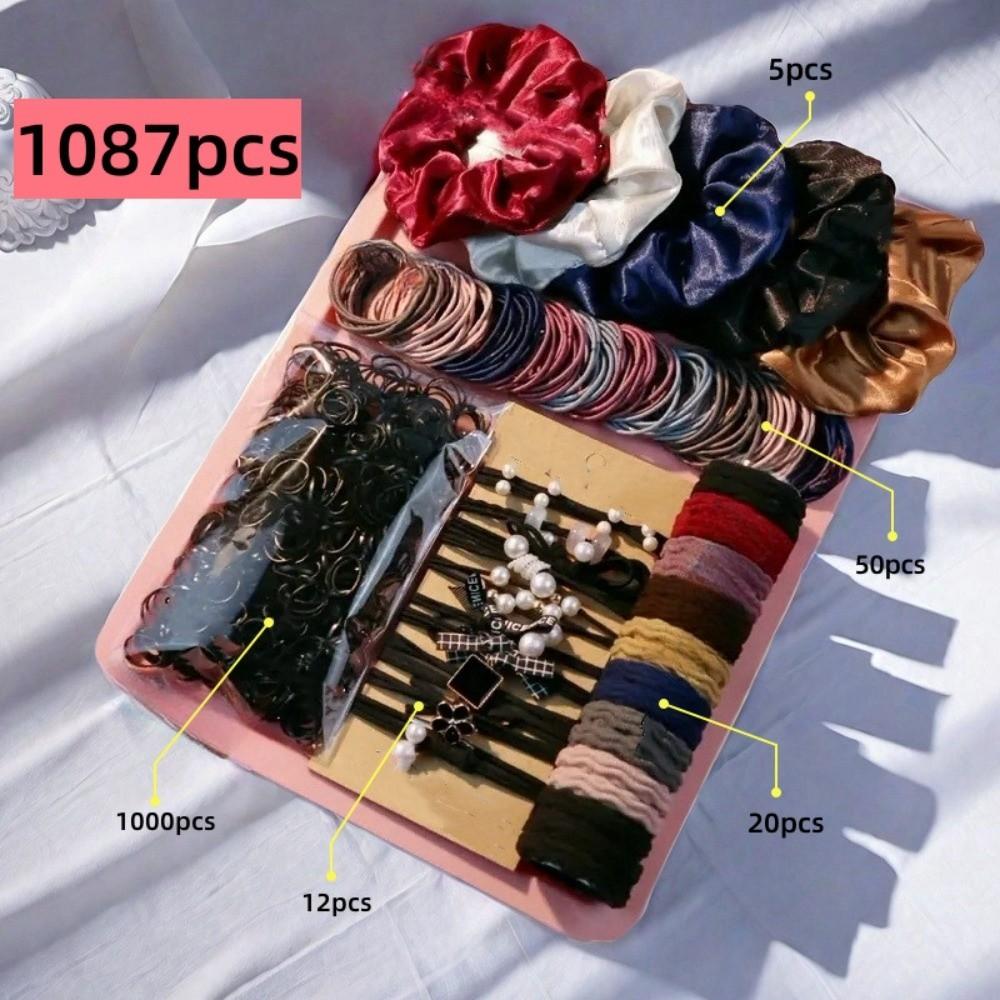 1087Pcs Neutral Color Hair Accessories Kit Multi-Style Ponytail Holders Pack for Women Girls