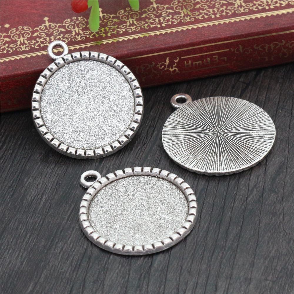 New Fashion 5pcs 25mm Inner Size Black Antique Silver Plated Bronze Flower Simple Style Cabochon Base Setting Charms Pendant