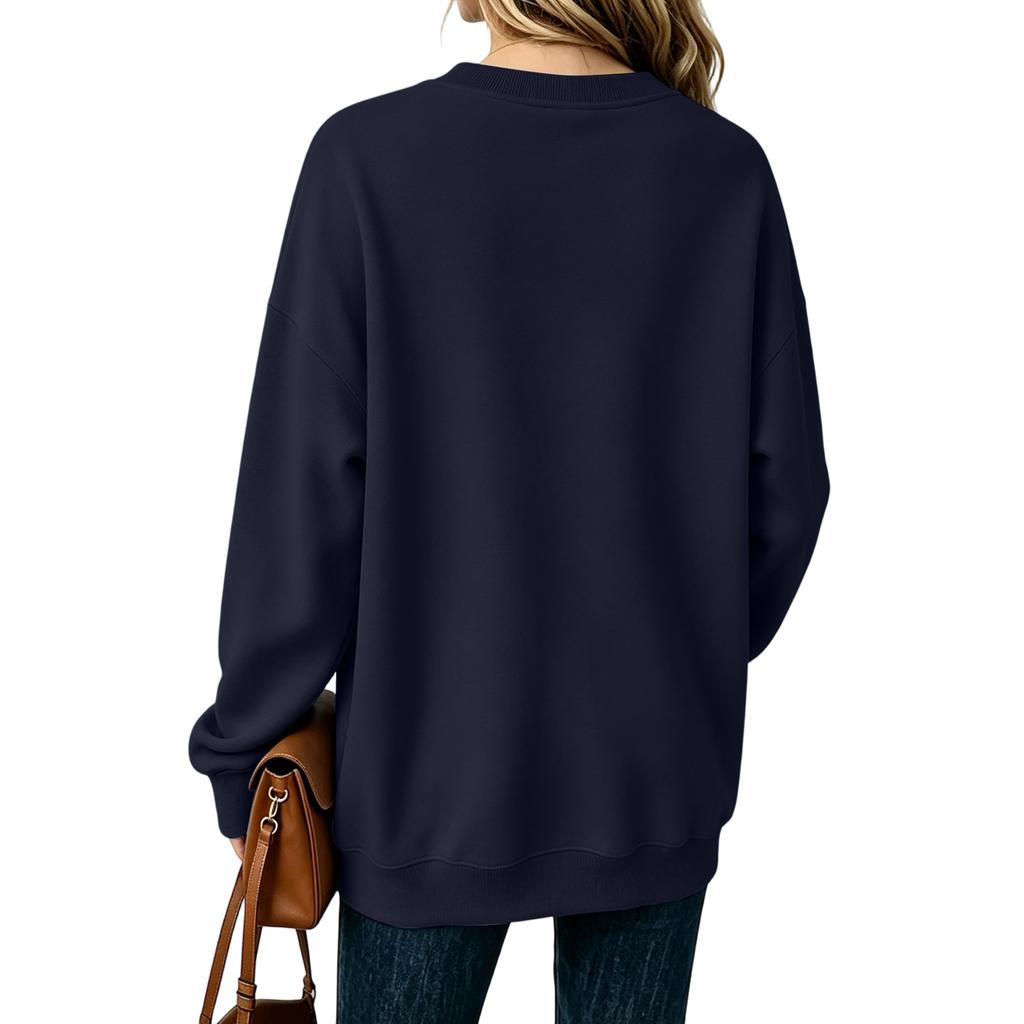 Women's Casual Color Neck Long Sleeve Loose Fit Pullover Sweatshirt Top