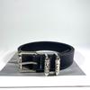 Fashionable Carved Leather Belt with Silver Buckle and Rotating Roller for Jeans