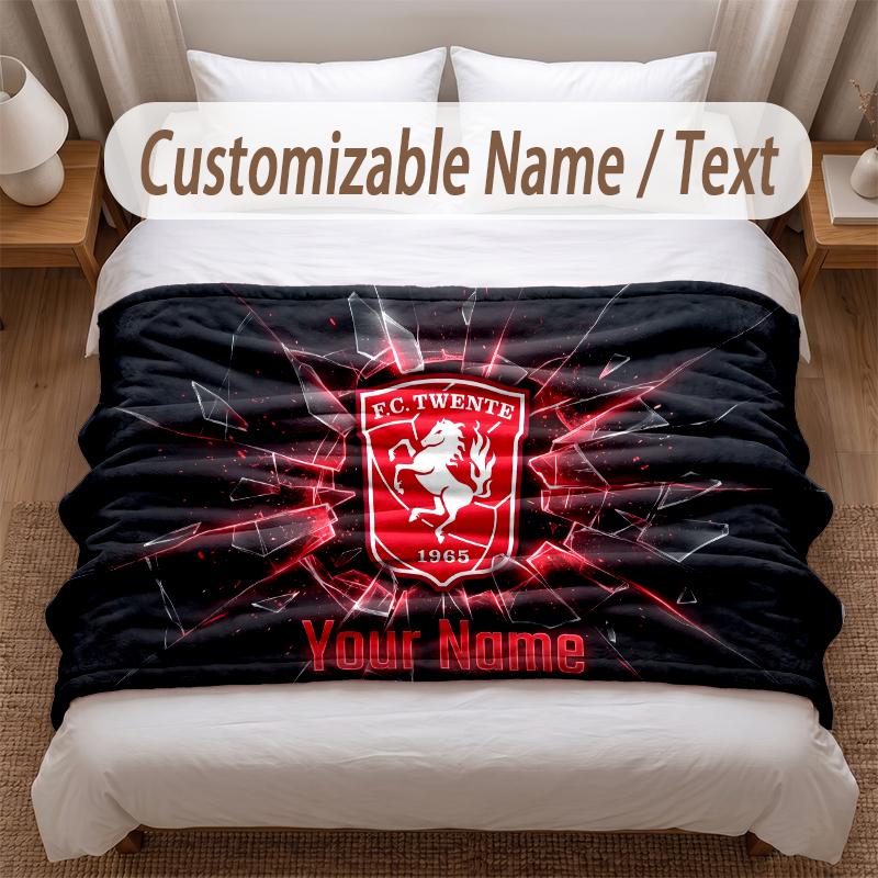 FC Twente Printed Flannel Blanket Custom Name Text Soft Warm Throw For Bedroom Holiday Gift