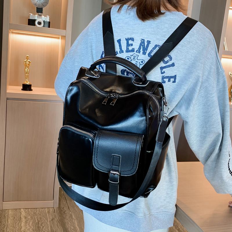 Vintage PU Leather Backpack Women Korean Style Large Capacity Fashion Shoulder Bag Casual Versatile Female Backpack For Travel