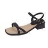 One word with sandals women 2025 summer new fashion versatile thick heel fairy style retro French niche high heels