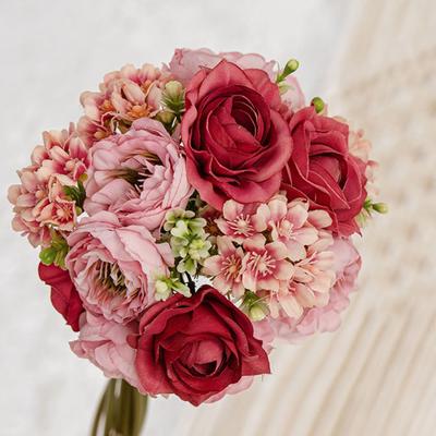 Fake Bouquet Artificial Flowers for Decoration Faux Rose Silk Arrangements Table Centerpiece for Vase Cake Topper Bridal Baby Shower