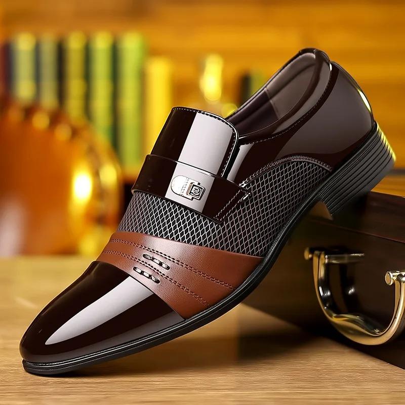 Men's Casual Leather Shoes Luxury Business Dress Shoes Fashion Pointed Toe Patent Leather Shoes Classic Slip-On Loafers Oxfords
