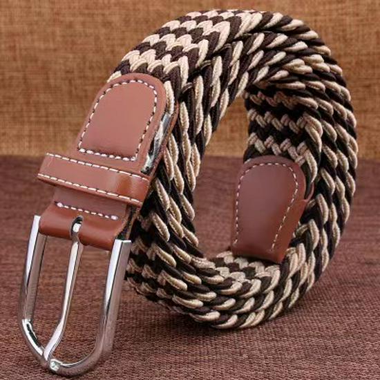 Korean Style Elastic Braided Canvas Belt with Pin Buckle for Men and Women