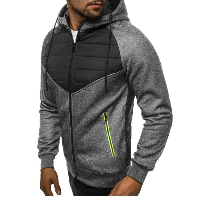 

Autumn and winter men s new casual fashion cotton-padded clothes men, coat color matching cotton-padded clothes cardigan sweater men XXXL темно-сірий