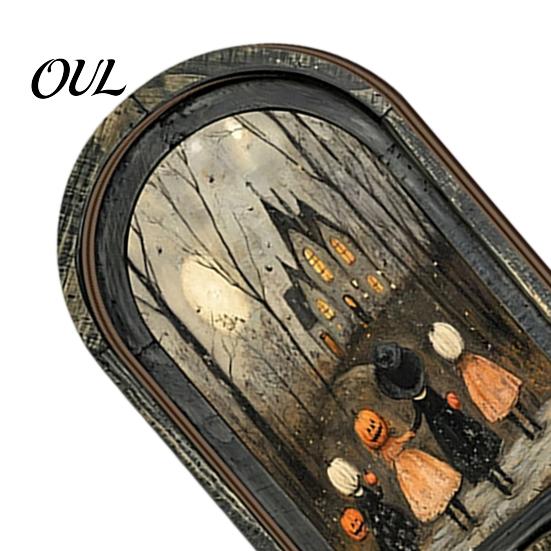 Dark Floral Halloween Decor Arched Wooden Wall Decor, Ghost Cat Hanging Ornament, Distressed Gothic Decorative Picture Frame Tabletop Plaque,