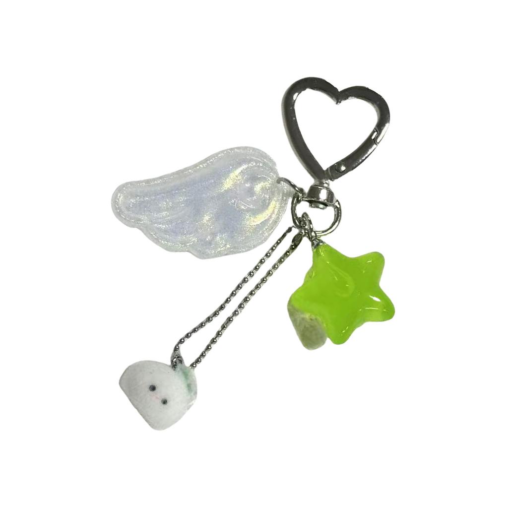 Adorable Bunny Keychain With Angel Wings And Star Charm Cute Fashion Accessory Durable Alloy Material Perfect Gift Idea