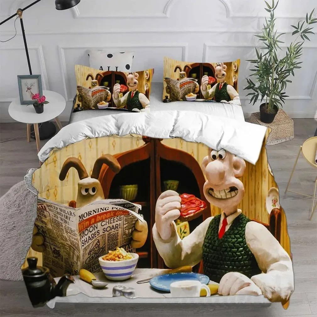 Cartoon Dog Duvet Cover Pillowcase Bedding Set Wallace&Gromit Adult Boy Girl Bedroom Decoration Children Single Double Size