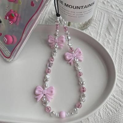 KKBEAD Roze Acryl Strik Telefoon Charm Polsband
