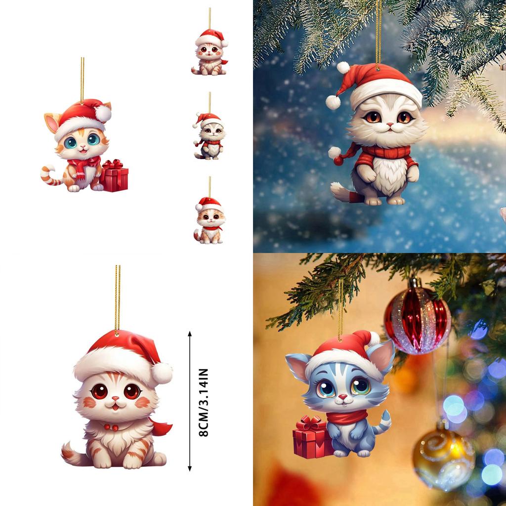 Whimsical Cartoon Style Christmas Cat Hanging Decoration For Cars In Colorful Acrylic Design