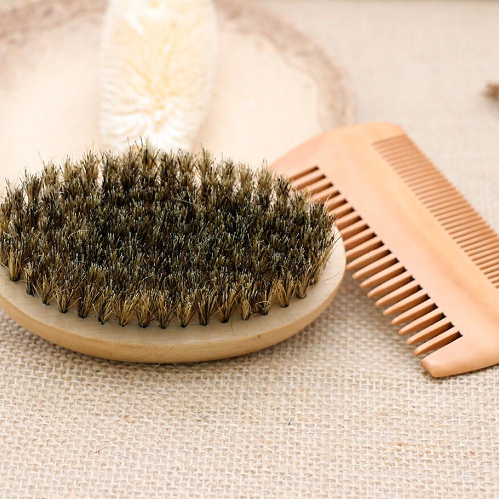 Beard Brush Beard Comb Kit For Men Beard Mustache Wood Handle Barber Tool Set