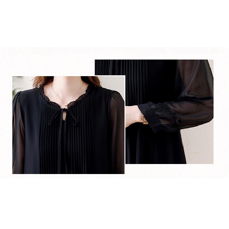 2026 Spring and Autumn New Large Size Tummy-Covering Slimming Top with Stylish Design, Chiffon Long-Sleeve Women's Top