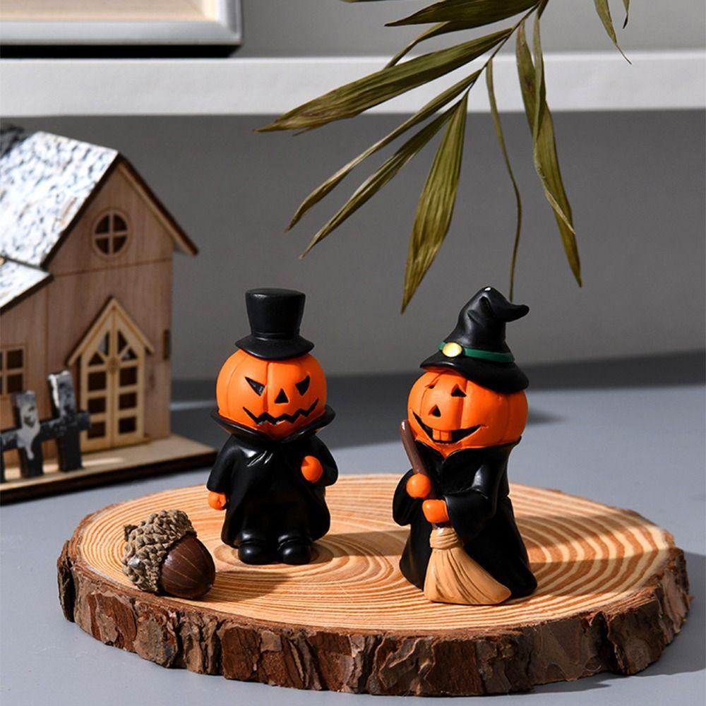 3Pcs/Set Durable Pumpkin Wizard Statue Craft Halloween Ornament Home Decor