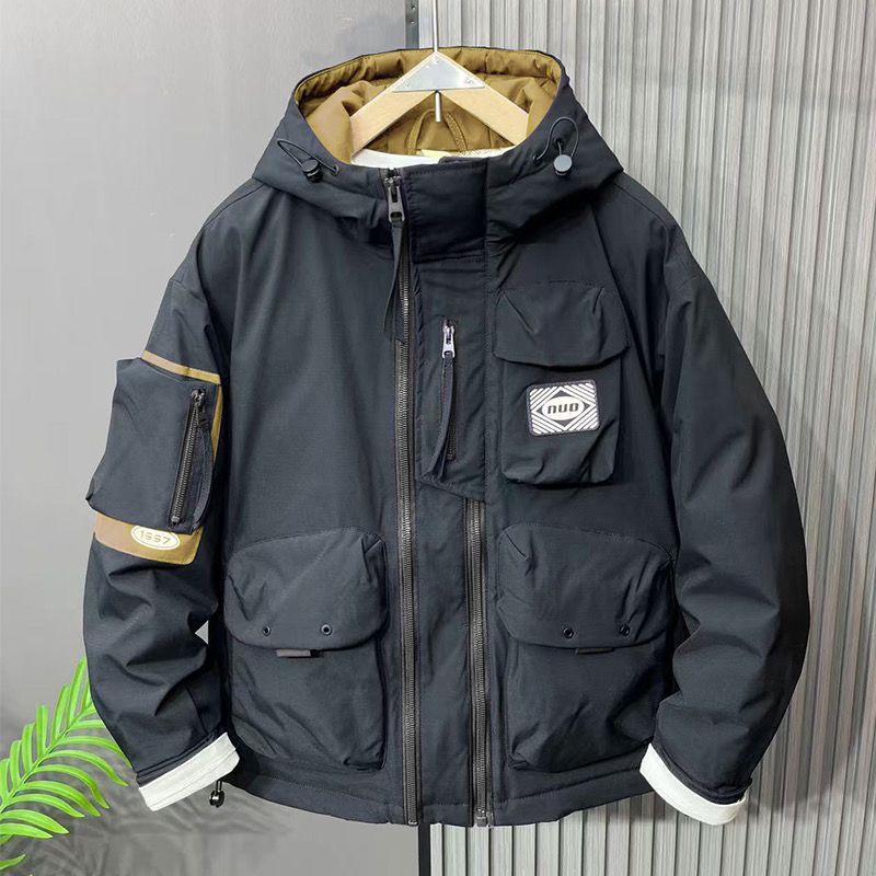 

Men s Workwear-Style Hooded Down Jacket - Trendy, Thick, Loose, and Warm Casual Outerwear. 2XL for 130-145 jin