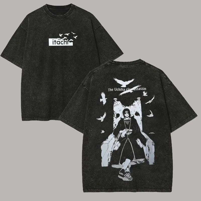 

Itachi Uchiha Throne Tshirt Naruto Manga Tee Vintage Washed Oversized Retro Anime Harajuku Streetwear Mens Graphic Clothes Top M