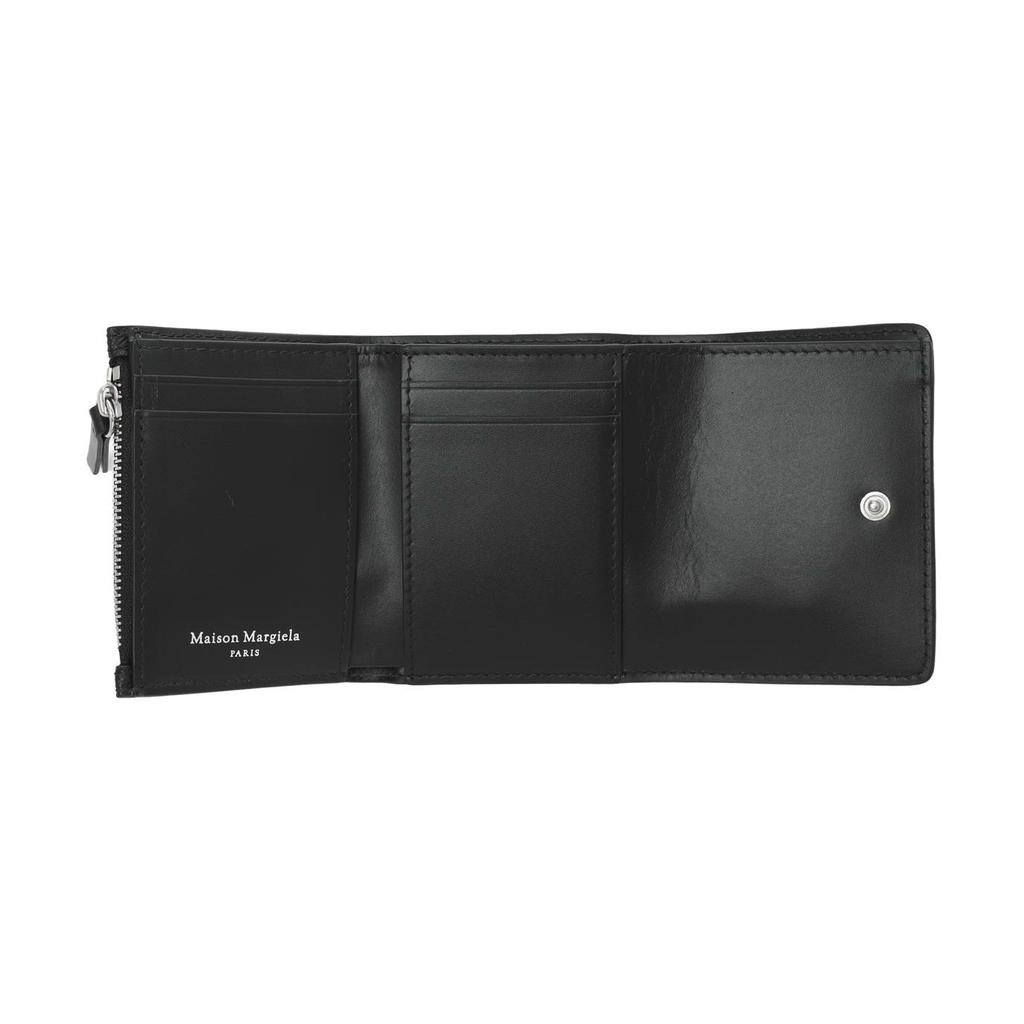 Maison Margiela Signature Four Stitch Button Closure Grain Leather Wallet Women wallet Black SA3UI0017P4745T8013