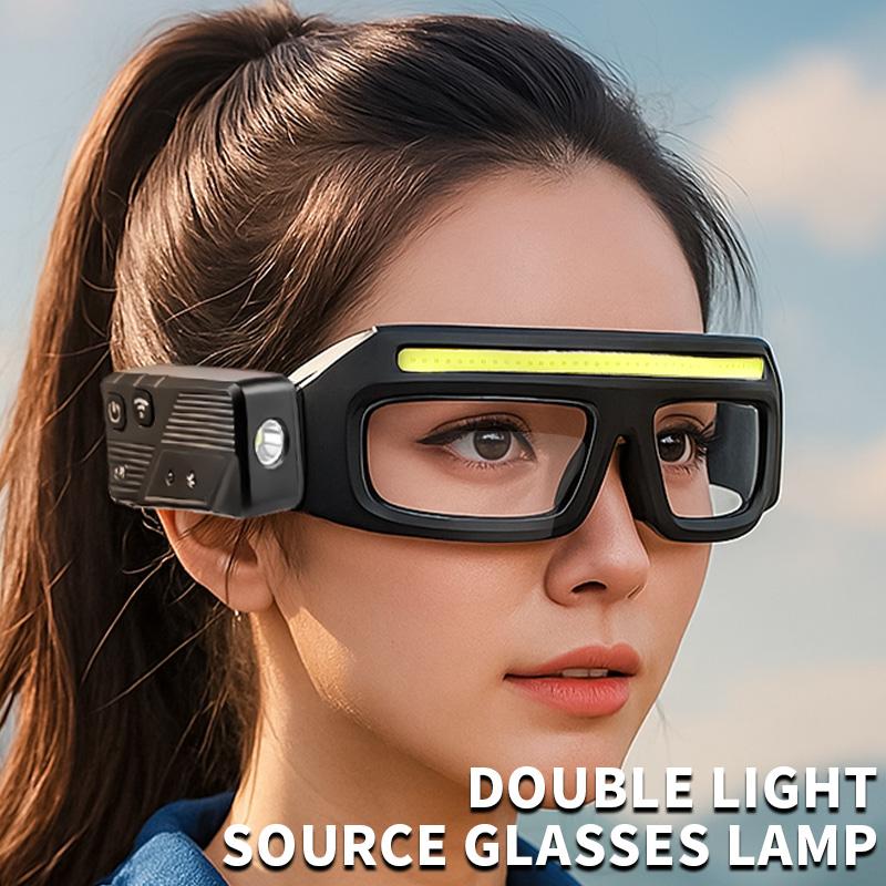 Double Light Source Glasses Lamp COB LED Headlight Type-C Fast Charging IPX4 Waterproof Safety Goggles for Night Running Camping