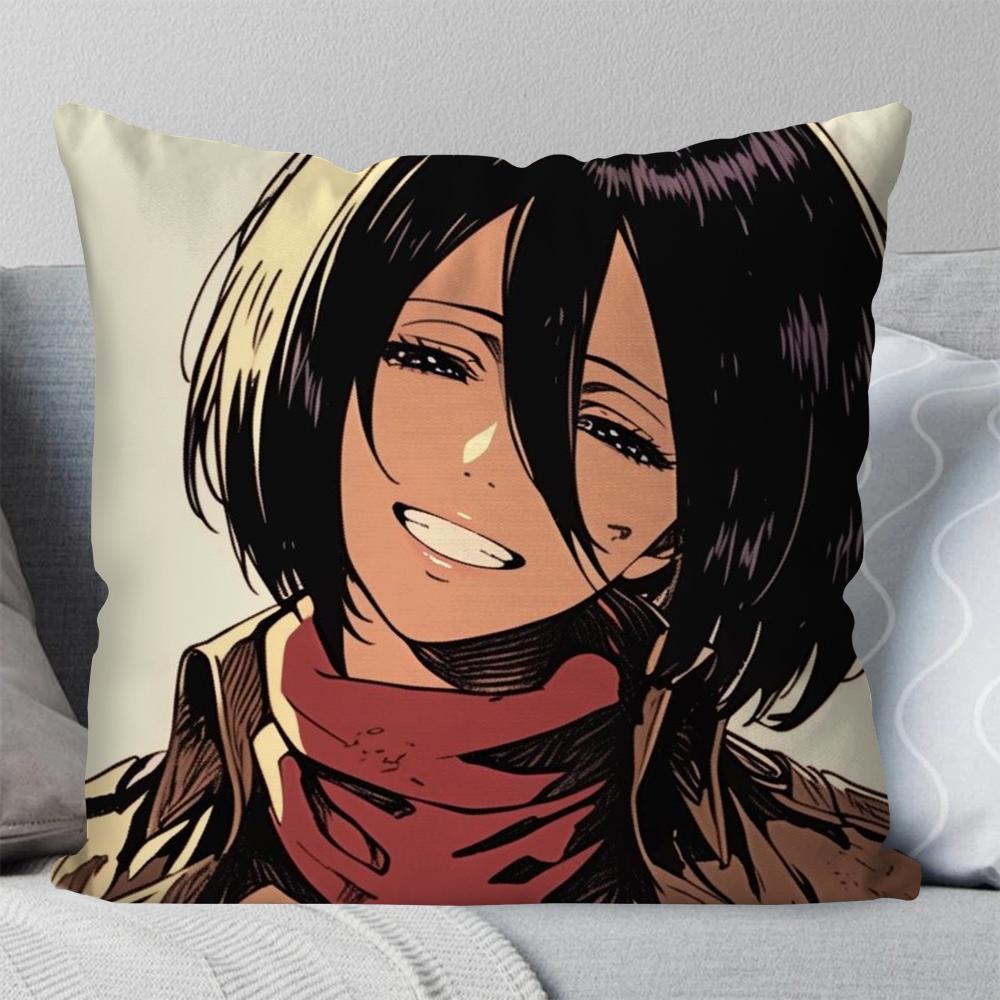 Mikasa Ackerman Anime Attack On Titan Pillow Case Square Pillow Bedroom Sofa LeisureComfortCar Living Room Home Decoration 40X40