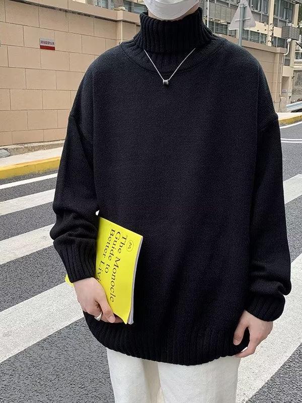 Korean Style Men's High Neck Woolen Cardigan - Retro Loose Knitwear for Autumn/Winter 2025