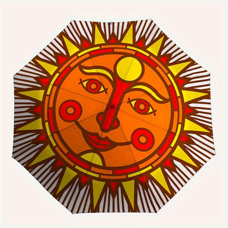 

1pc Sun Symbol Automatic Folding Umbrella, Portable & Foldable Design with 8 Ribs, Casual Outdoor Accessory Halloween and Christmas gifts yy