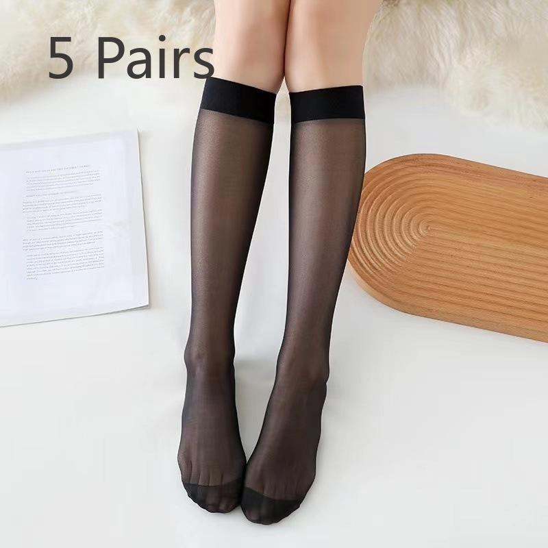 5 Pairs of Women's Summer Thin Solid Color Invisible Anti Hook Silk Stockings