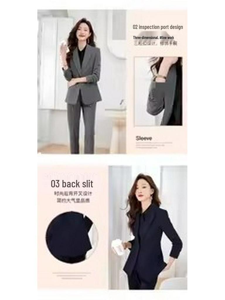 Women's 2025 New Style Dark Blue Padded Professional Suit Set