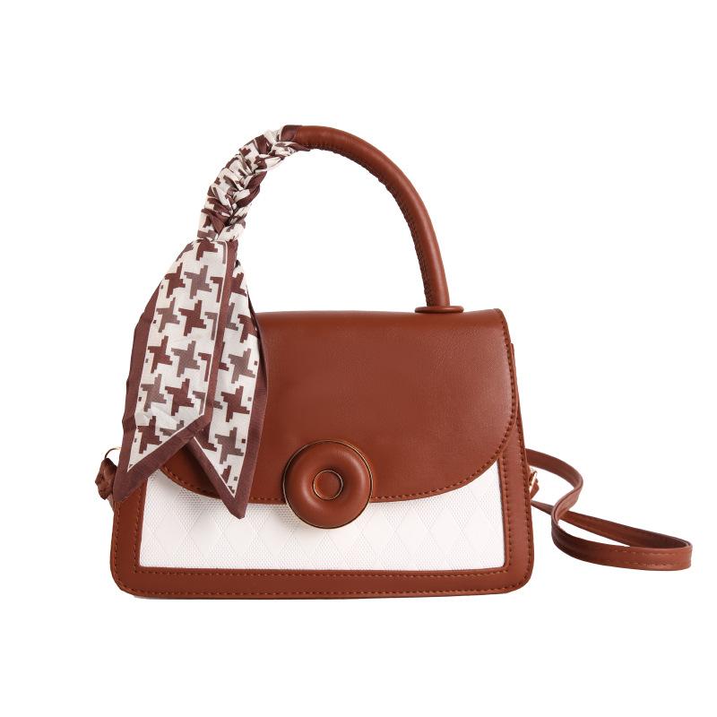 

Fashion splicing contrasting color small square bag new simple personalized handbag trendy versatile shoulder messenger bag коричневий