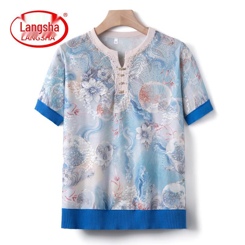 LangSha Women s Summer Ice Silk Short Sleeve T-Shirt 2XL