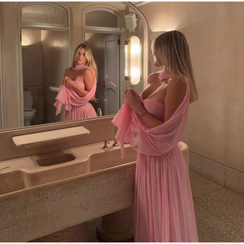 Vestido Largo de Primavera para Mujer con Calado, Flor 3D y Bajo con Volantes, Elegante, con Hombros Descubiertos y Espalda Descubierta, Vestidos Nuevos para Dama para Fiesta Callejera 2025