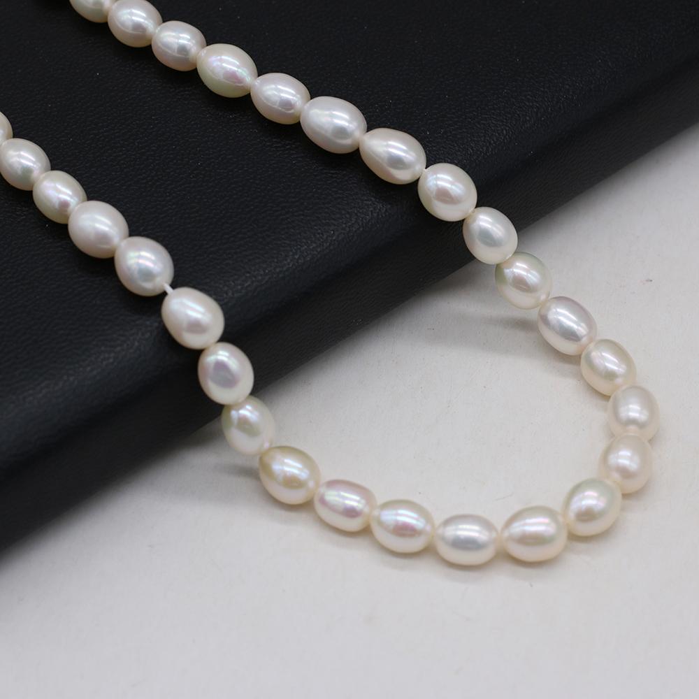 1String, White Rice Shape Pearl 7-8mm, Fashion Women Natural Freshwater Pearl Beads for Jewelry Making DIY Crafts, Luxury Bulk Gifts 36cm