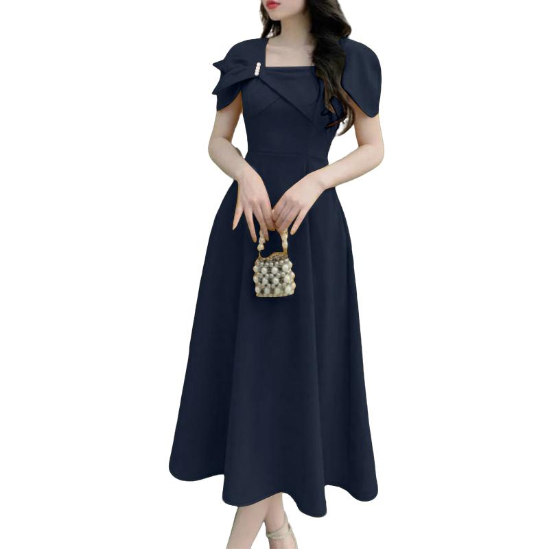 

ZANZEA Жіноча повсякденна літня сукня з квадратним вирізом, короткими рукавами та довжиною максі 5XL Темно-синій