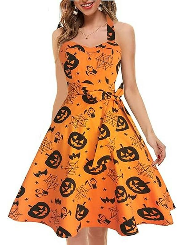 2026 Women's Summer Backless Halter Dress with Retro Print