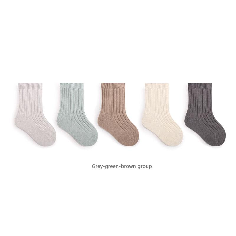 5 Par/Partia Skarpetki Dziecięce Oddychające Luźne Styl Południowokoreański Jednolity Kolor Skarpetki Dziecięce Średniej Długości Bawełniany Zestaw Skarpetek Dla Dzieci