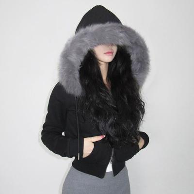 Goth Dark Streetwear Hoodies Faux Fur Collar Double Zip Hooded Coats Women Casual Pocket Gothic Jackets Y2K Grunge Fall Cardigan