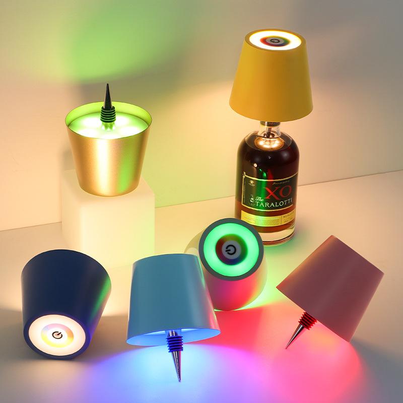 RGB Plug-in Wine Bottle Lamp Metal Wine Bottle Table Lamp Rechargeable LED Luminous Table Lamp