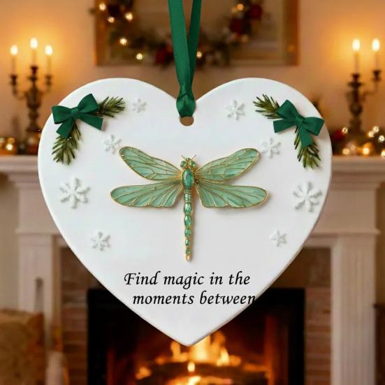 Heart Shaped Christmas Ornament Heartfelt Feather/Dragonfly/Deer/Flower Christmas Decoration Inspirational Acrylic Keepsake for Tree Holiday Decor
