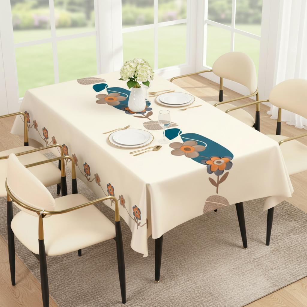 Rectangular PU Tablecloth Waterproof Oil-Resistant Non-Slip Silk Texture For Home Dining Table