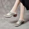 Summer New Genuine Leather Slippers Women's Retro Ethnic Style Thick Wedges Shoe Fish Mouth Mom Slippers Women Hollow Sandals