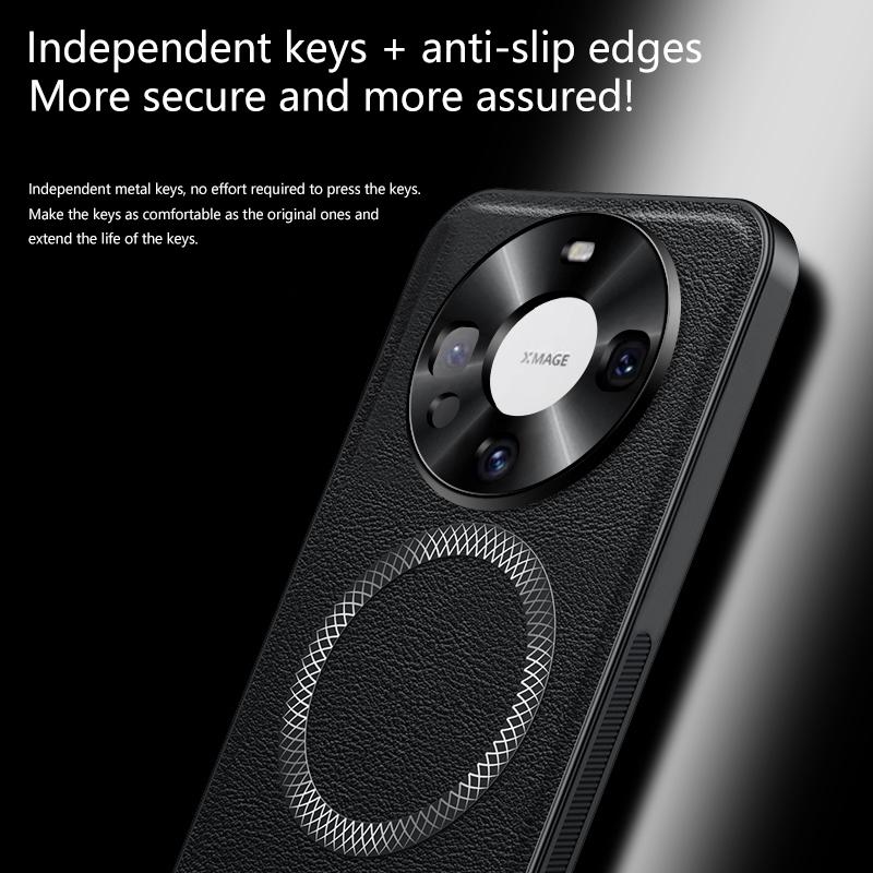For Huawei Mate 60 & Mate 60 Pro Case Magnetic Elegant Leather Wear-Resistant Lens Fully Covered Non-Slip Grip Edge Cover Shell