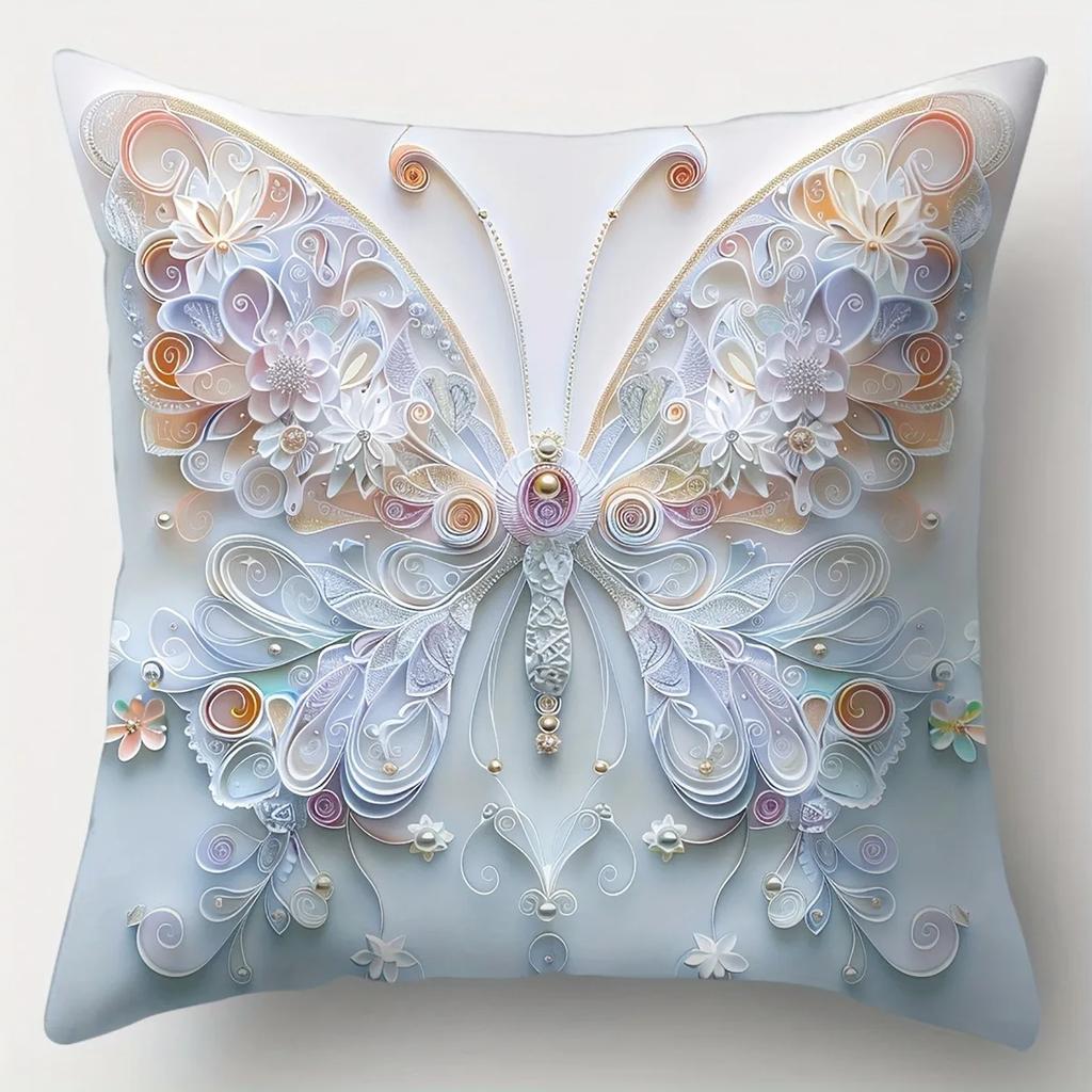 Butterfly Carving Symmetrical Pillowcase, Ultra-Soft Polyester Material Living Room Sofa Backrest Car Pillowcase Home Decoration