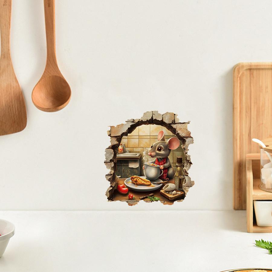 Three-dimensional Wall-breaking Rat Kitchen Wall Stickers for Kitchen Wall Decoration