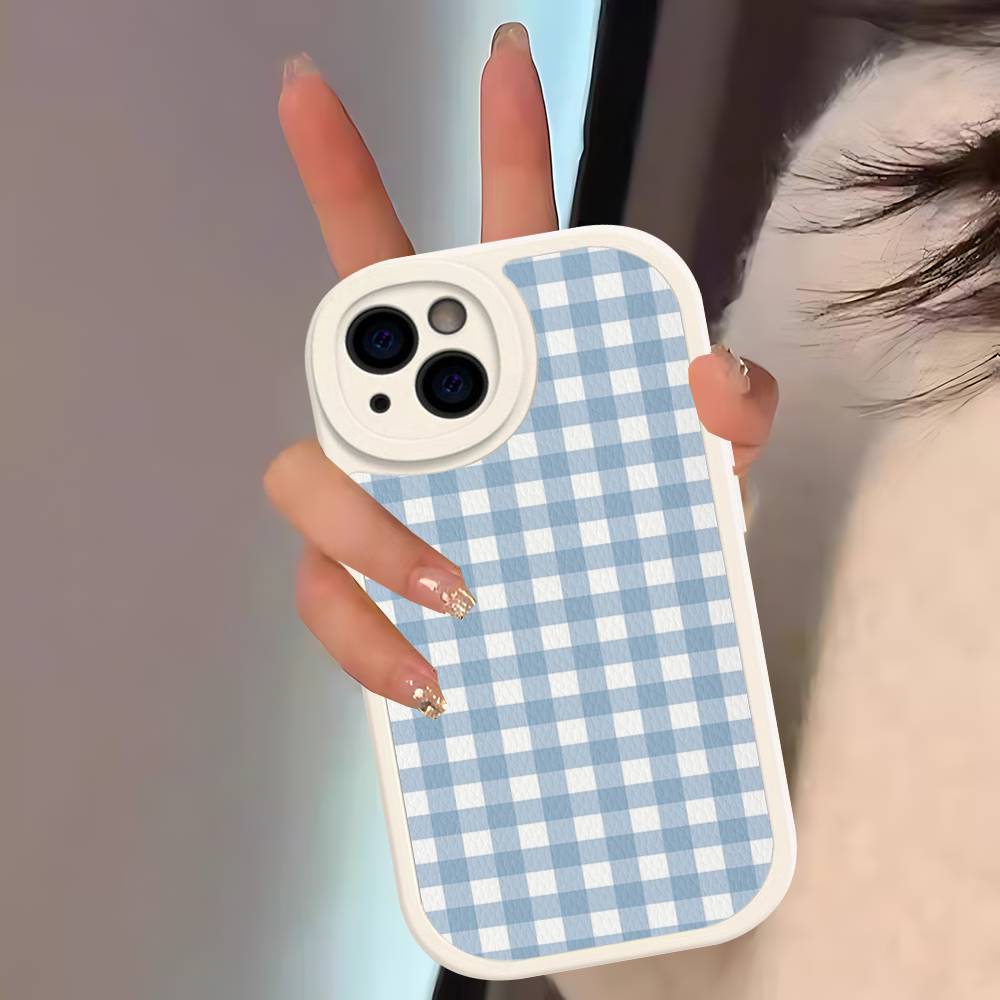 Simple Chic Lattice Pattern Phone Cover For IPhone 11 12 13 14 15 16 Pro Max Mini Plus Soft Leather Case