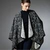 Women Plaid Reversible Poncho Cape Coat Open Front Cardigan Shawl Wrap Warm Thick Knit Shawl for Fall Winter