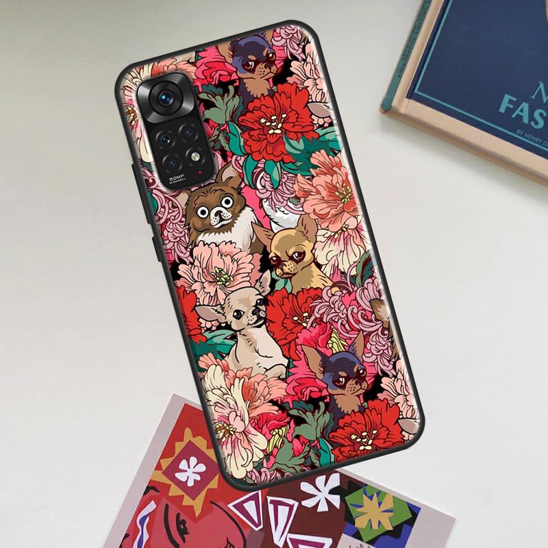 Chihuahua Face Floral Dog Case For Xiaomi Redmi Note 14 13 12 11 9 10 15 Pro Plus Redmi 15 15C 14C 13C 12C 10C Cover