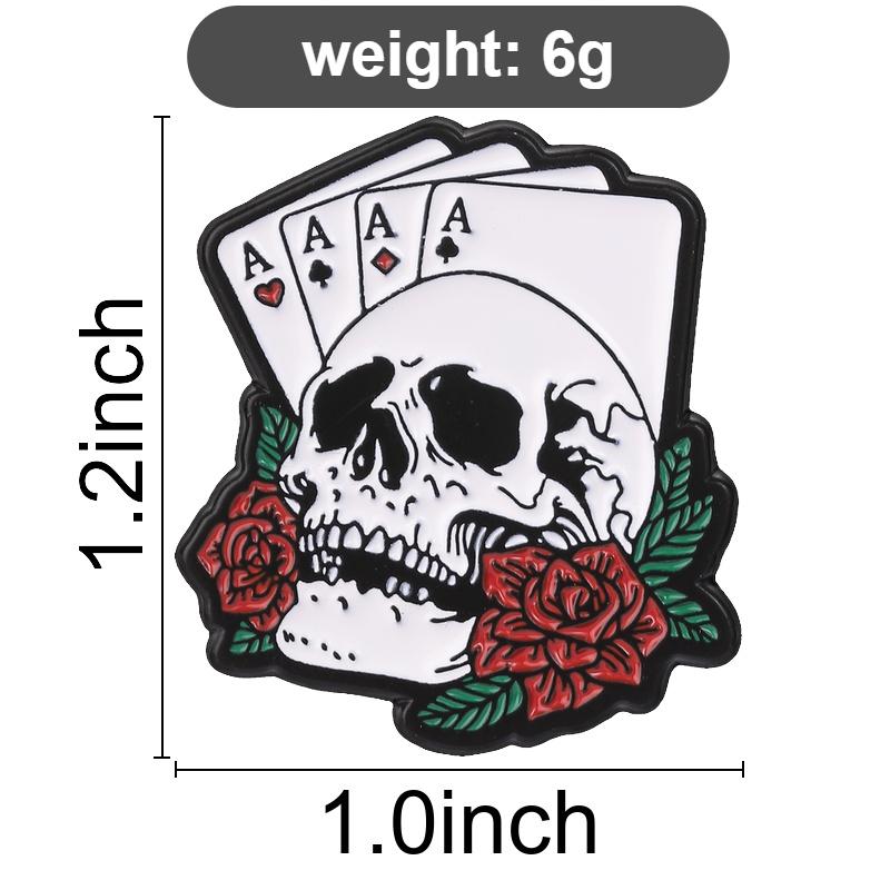 Xiaomi Punk Skull & Four Aces Rose Poker Brooch Enamel Pin Creative Skull Playing Cards Design Brooch Lapel Bag Badge Jewelry Accessory