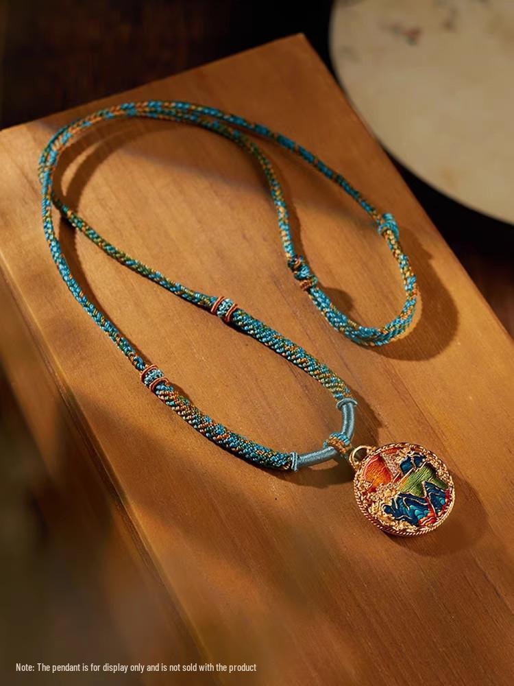 Hand-Woven Eight-Strand Unisex Necklace Rope for Pendants, Jade, Beeswax, Thangka