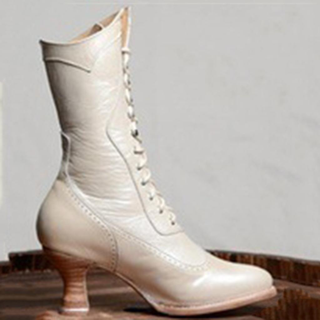 Botas Puntiagudas Británicas Para Mujer Hasta la Pantorrilla Botas de Media Pantorrilla Para Mujer Moda Otoño e Invierno Europa Americana Bota de Tacón Cuadrado